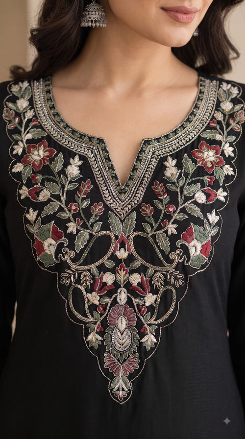 Black Embroidered Kurta Sharara Set