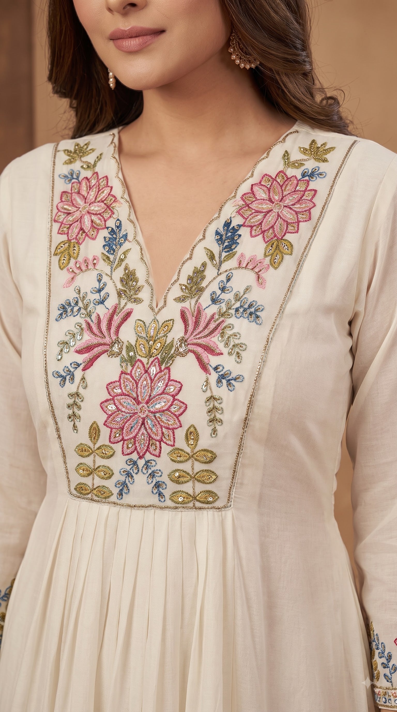 Malti Ivory Embroidered Anarkali Kurta Set