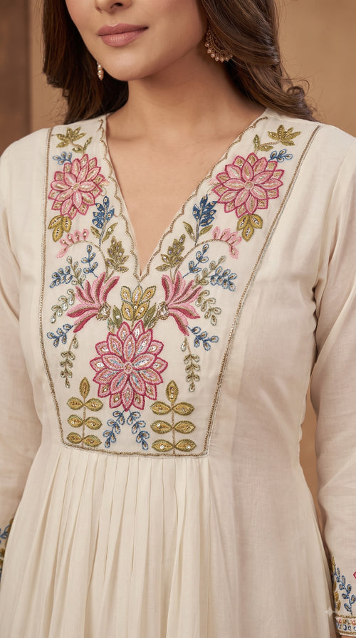 Malti Ivory Embroidered Anarkali Kurta Set
