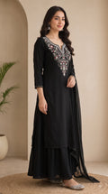 Black Embroidered Kurta Sharara Set