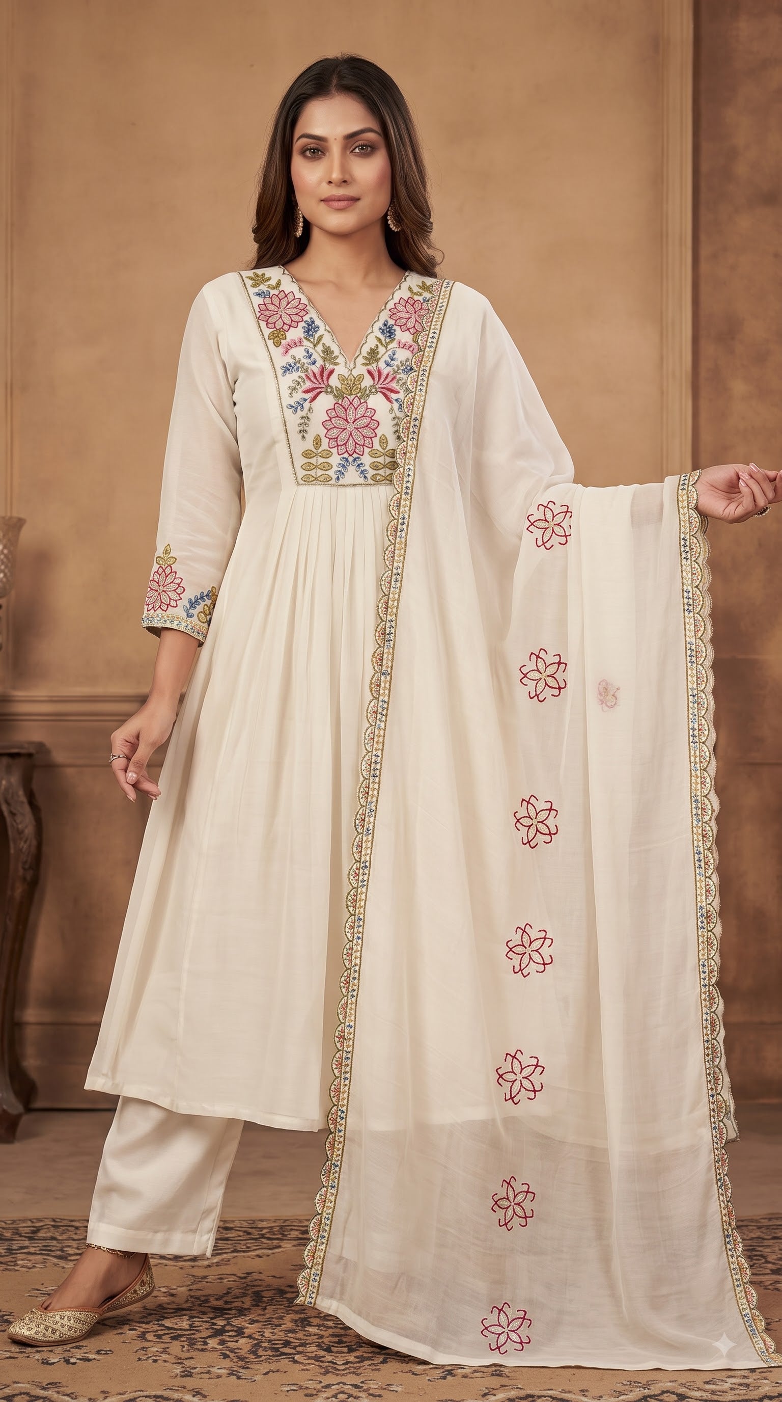 Malti Ivory Embroidered Anarkali Kurta Set