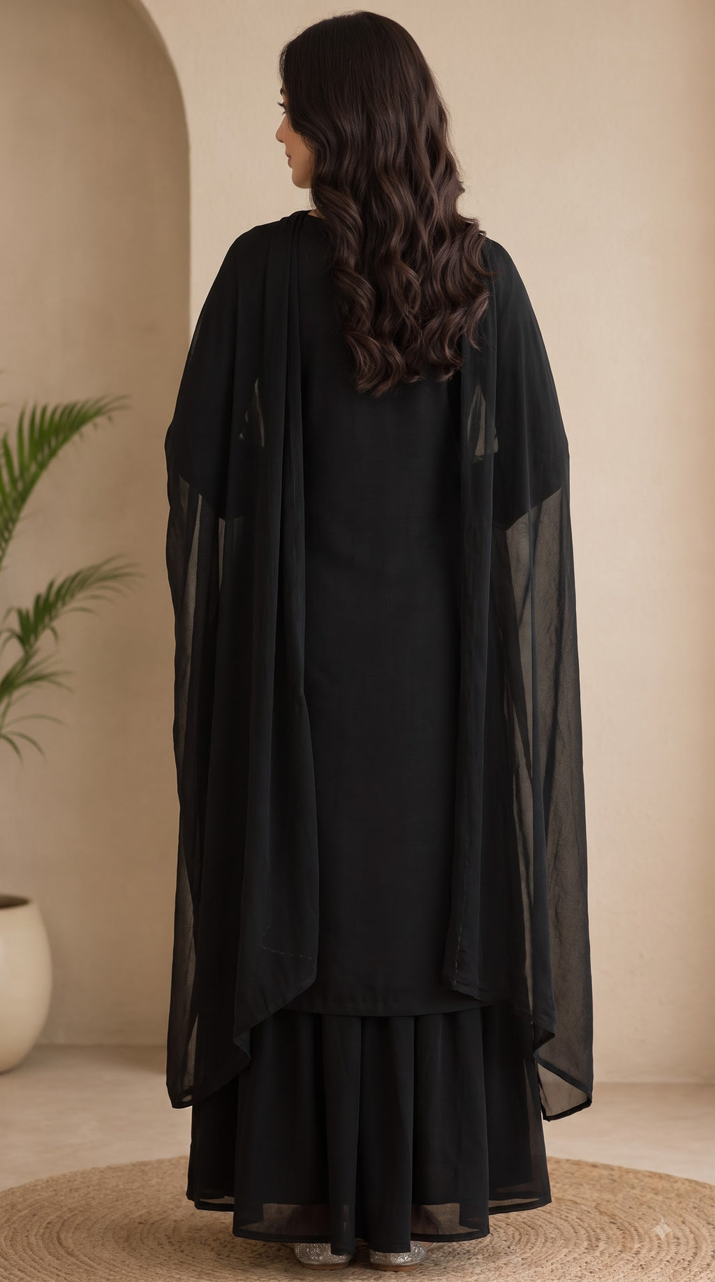 Black Embroidered Kurta Sharara Set