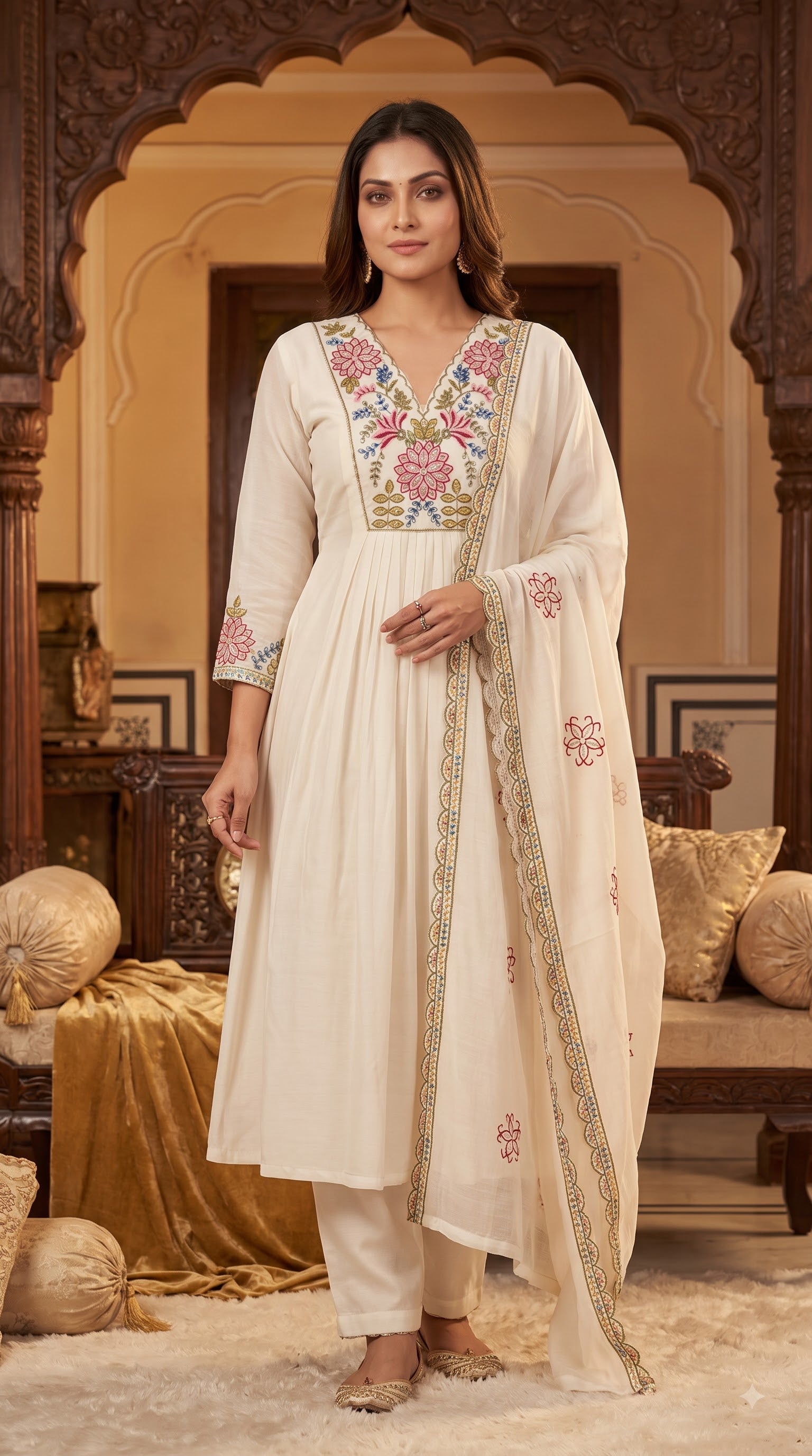 Malti Ivory Embroidered Anarkali Kurta Set