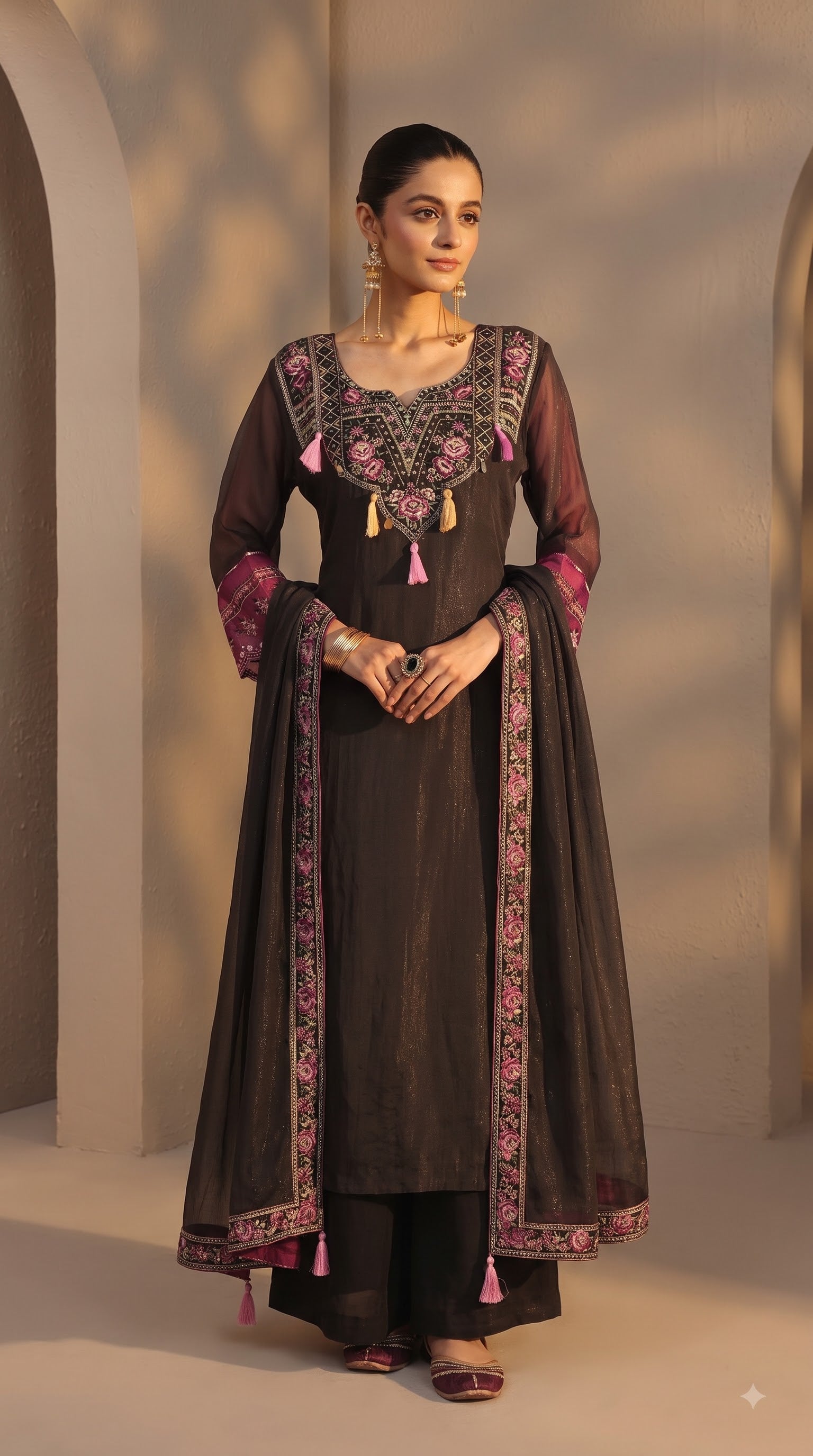 Black Embroidered Ethnic Kurta Set