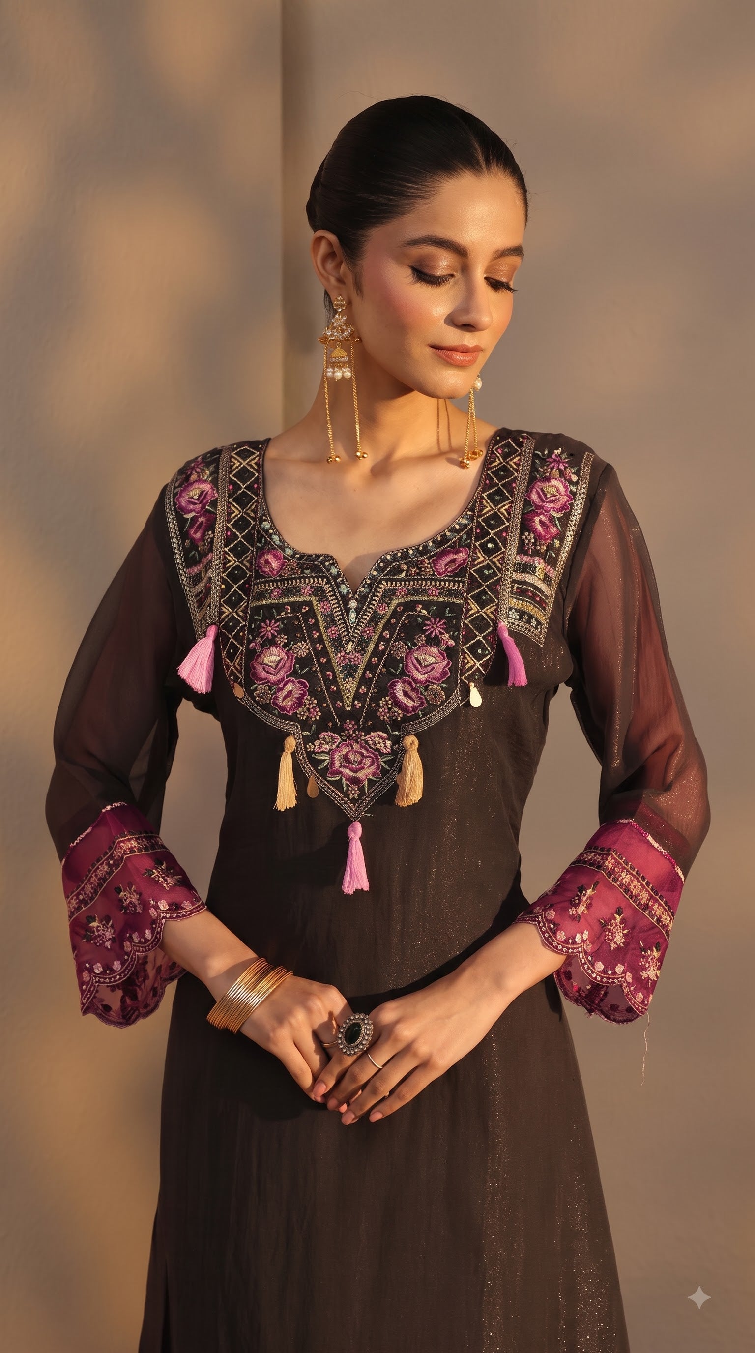 Black Embroidered Ethnic Kurta Set