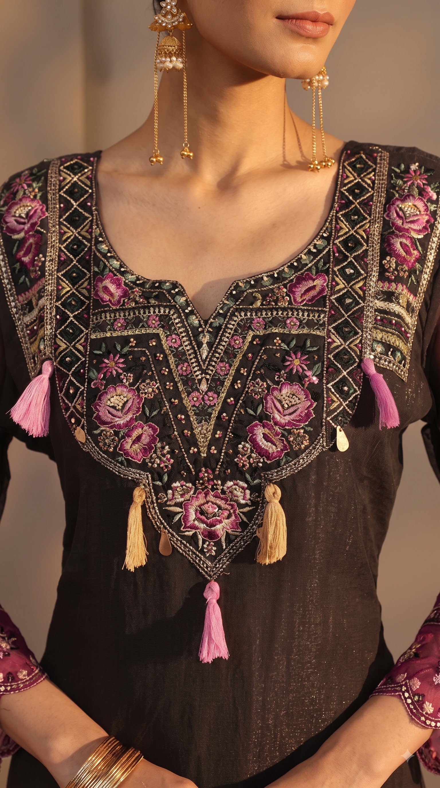 Black Embroidered Ethnic Kurta Set